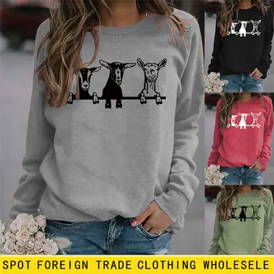 Women's Printed Alpaca Sweatshirt Black Round Neck