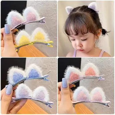 Plush Cat Ear Hair Clip Women's Small Clip Rabbit Hair Clip Headwear Children's Cute Hair Clip Top Clip Duckbill Clip