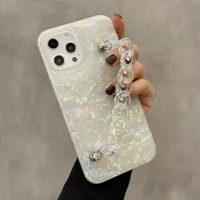 Apple 14 Pro Max Phone Case with Holographic Shell & 12 Chain Bracelet