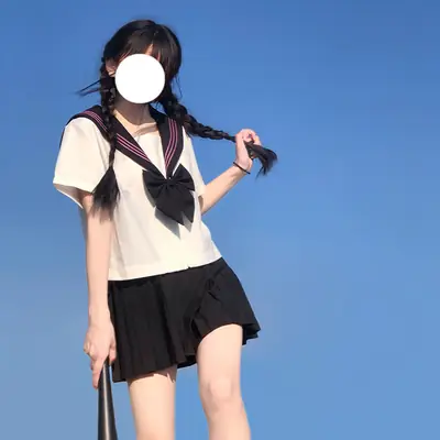Japanese School Uniform Set White Black Sail Suit