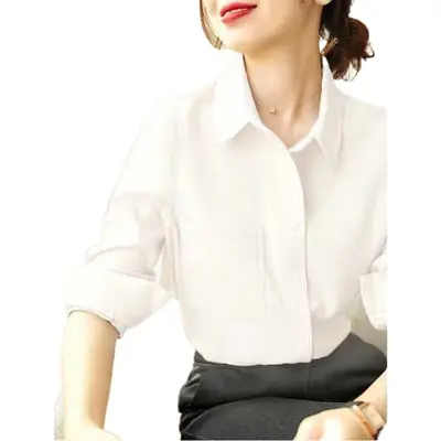 Women's White Brushed Corduroy Long Sleeve Shirt