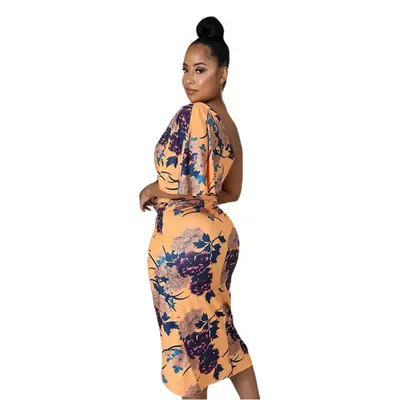 Women's Printed Silk Dress Hip Mid Waist Sexy One Step
