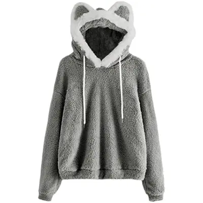 Pink Hooded Cat Ears Plush Hoodie for Women