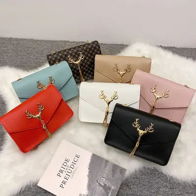 Red Golden Deer Tassel Shoulder Crossbody Bag for Women