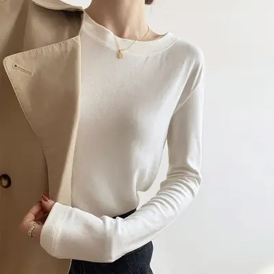 Women White Thermal Long Sleeve T-Shirt 2025 Autumn
