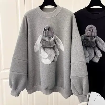 Women's Grey Sweatshirt with Rabbit Print 2023