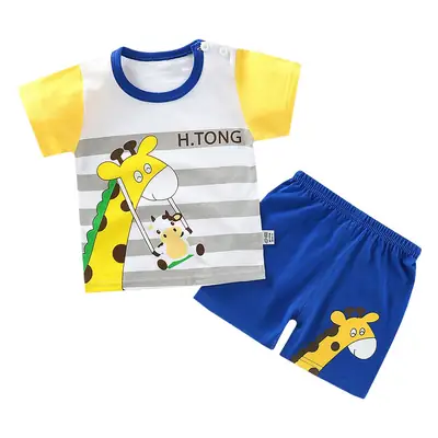 Kids Police Car T-Shirt Shorts Set Blue Orange Pure Cotton Summer