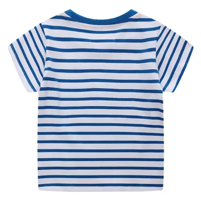 Boys Striped T-Shirt Blue White Round Neck Medium Small