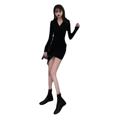 2023 Korean Style Sexy Irregular Slim Fit Crossed V Neck Dress Women