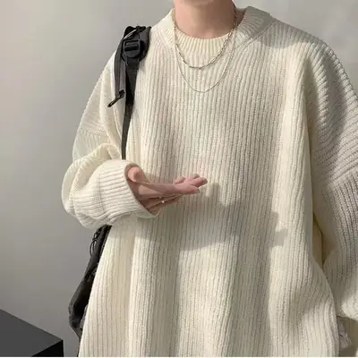 Men Blue Knit Long Sleeve Round Neck Pullover
