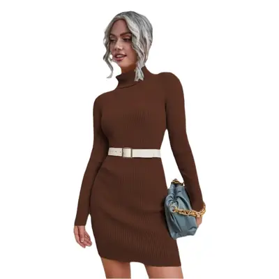 Black Long Sleeve Turtleneck Knitted Sweater Dress