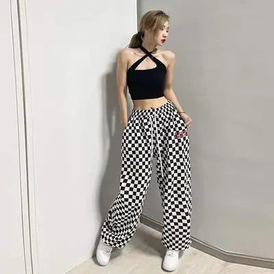 Black & White Plaid Jazz Dance Pants All-Match