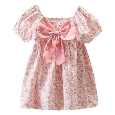 Girls Floral Princess Dress Purple Bow Summer 2024