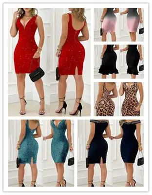 Red Sparkly Spice Hip Skirt Dress for Women