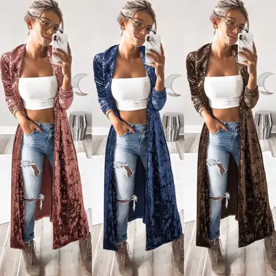 Velvet Long Sleeve Trench Coat Maroon