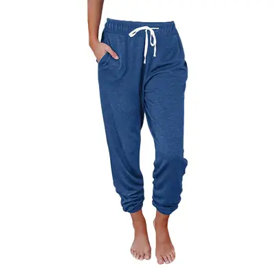 Women's Blue Drawstring Jogger Pants Casual Summer