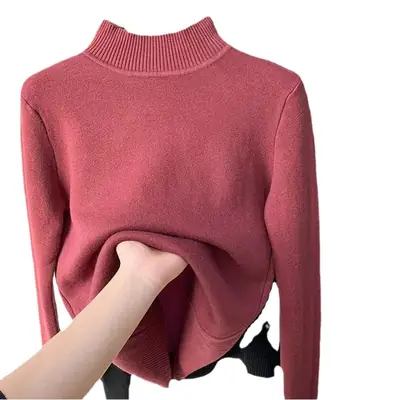 Women's Green Velvet Half-Turtleneck Sweater