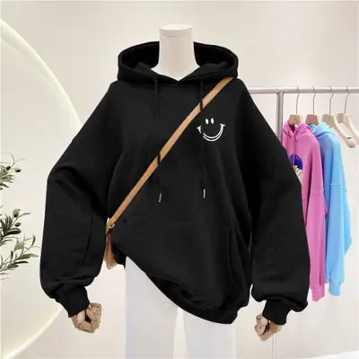 Women Fleece Lined Hooded Sweatshirt with Black Crossbody Bag