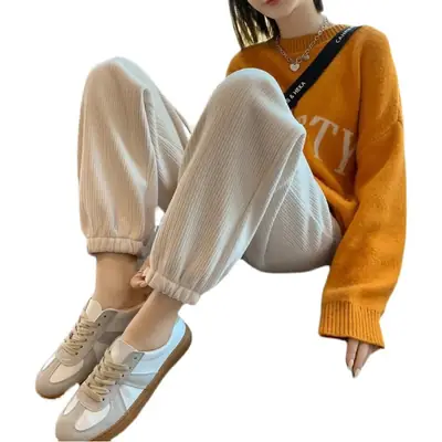 Women Fleece Lined Thick Corduroy Pants Casual Winter Leg Warmers