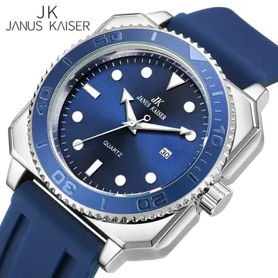 Blue Silicone Sports Men's Watch with Luminous Dial