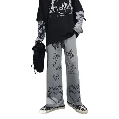 Summer 2021 Butterfly Printed Wide Leg Trousers for Men Women