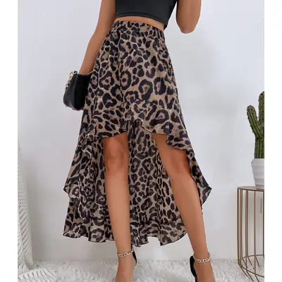 Women's Printed Asymmetrical Skirt with Leopard Print