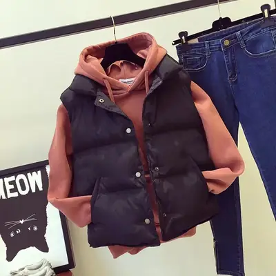 Women's White Cotton Padded Vest with Hood Winter Wear