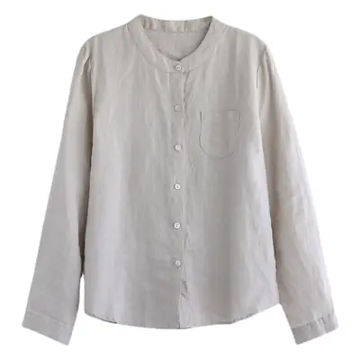 Women Cotton Linen Shirt Light Pink Long Sleeve