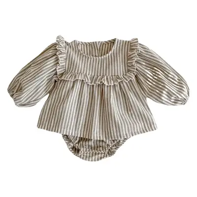 2025 Cotton Striped Baby Ruffle Skirt & Pants Set