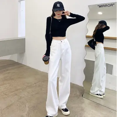 White Wide Leg Pants for Girls Early Spring 2022 Slimming