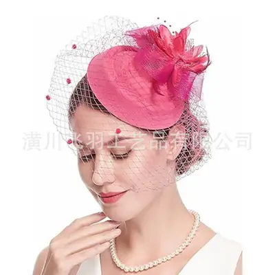 Blue Net Veil Hair Accessory for Women Vintage Topper