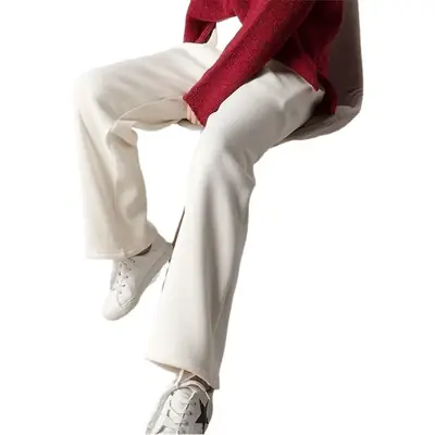 Women's Winter Fleece Lined Wide-leg Pants White