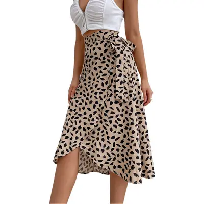 Women Leopard Print Slit Skirt Top Set