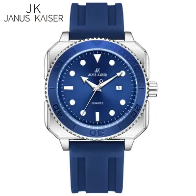 JK Janus Kaiser Men's Black Quartz Watch with Rose Gold Trim