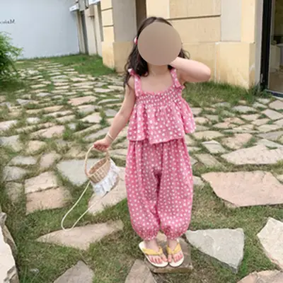 Girls Floral Suspenders Summer Suit 2-Piece Set