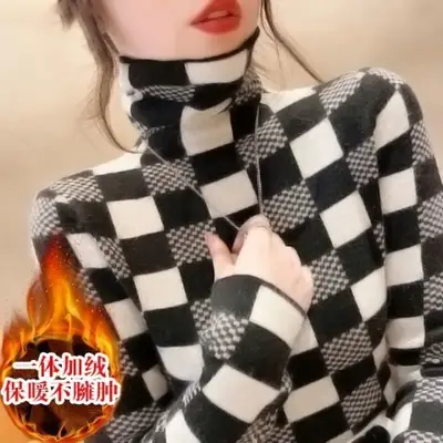 Women Plaid Turtleneck Sweater 2021 Winter Warm Innerwear