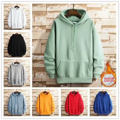 Men Velvet Hoodie White Loose Fit Large