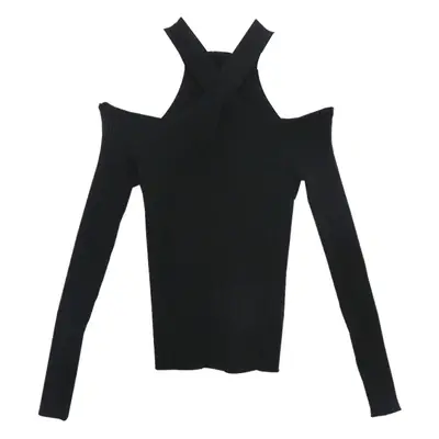 Women Knit One-Line Collar Off-Shoulder Top with Long Sleeves