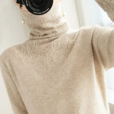 Women's High Neck Knitted Pile Sweater Autumn Winter
