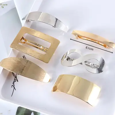 Glossy Metal Hair Clips for Women - 5 Pcs Set