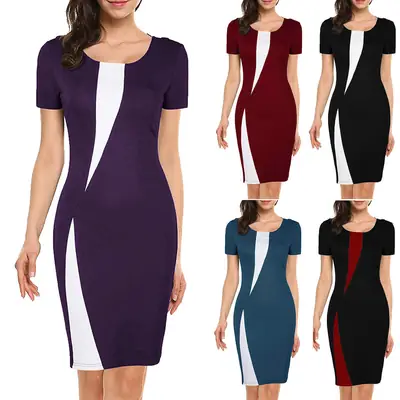Maroon Stretch Slim Pencil Skirt Dress for Women