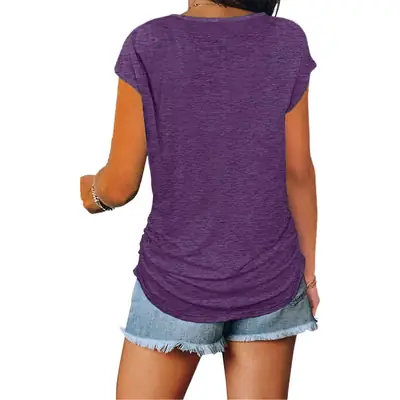 Women's Cotton V-Neck Zipper T-Shirt Turquoise Casual