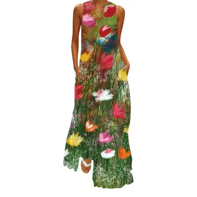 2026 Summer V-Neck Multi-Color Floral Long Dress
