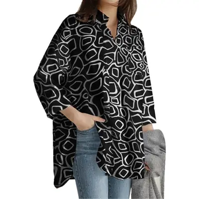 Long Sleeve Printed Office Top Brown White Pattern