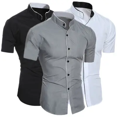 Men's White Crossbody Collar Shirt Short Sleeve Single Breasted