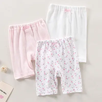 Japanese Girls Cotton Summer Leggings Pajama Pants White Pink Floral