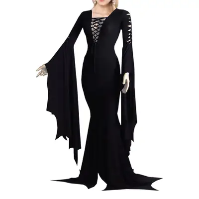 2023 Vampire Black Strap Dress Round Neck