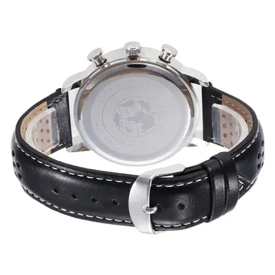 Men's Black Leather Belt Watch with Silver Crown