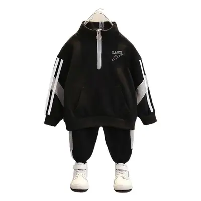 Children's 2-Piece Hooded Sweatshirt Set Black White Middle Large