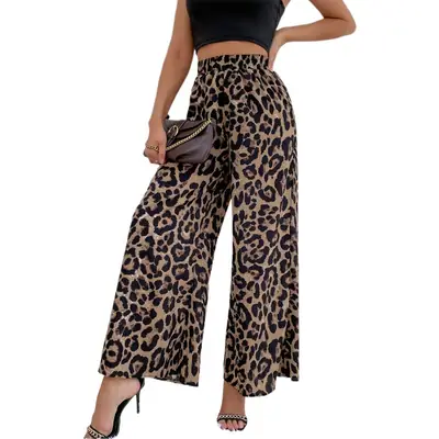 Women Leopard Print Casual Pants Set Europe America